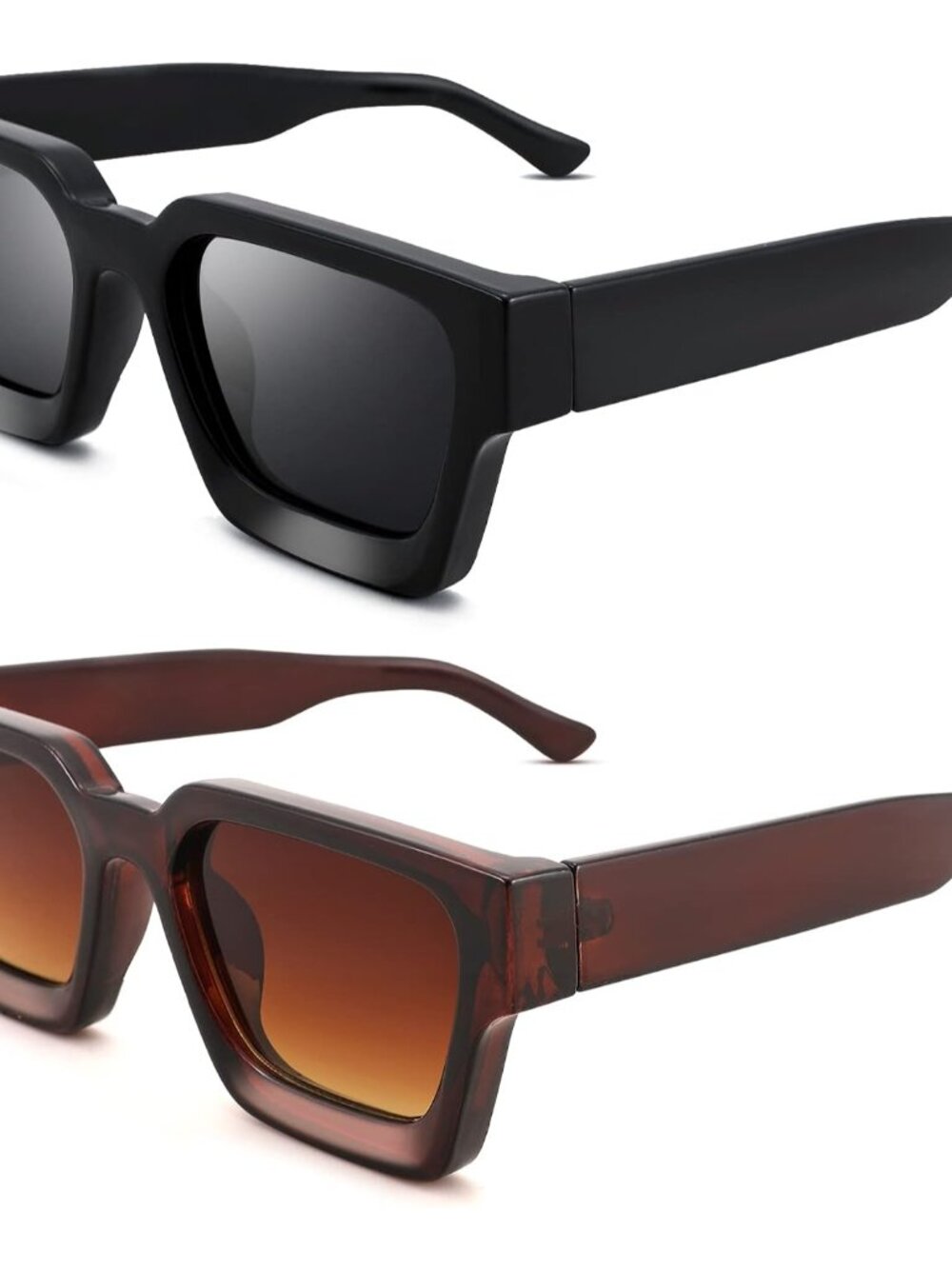 Unisex Retro Rectangle Sunglasses - Polarized UV Protection Shades, 2 Pack